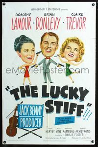 3r555 LUCKY STIFF one-sheet poster '48 wacky art of Dorothy Lamour, Brian Donlevy & Claire Trevor!
