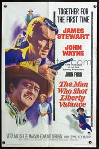 3r576 MAN WHO SHOT LIBERTY VALANCE 1sh '62 John Wayne & James Stewart 1st time together, John Ford