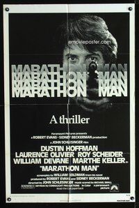 3r581 MARATHON MAN one-sheet '76 cool image of Dustin Hoffman, John Schlesinger classic thriller!