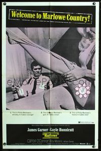 3r582 MARLOWE one-sheet movie poster '69 sexy Gayle Hunnicutt's legs & James Garner w/booze and gun!