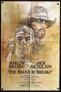 3r598 MISSOURI BREAKS advance one-sheet '76 art of Marlon Brando & Jack Nicholson by Bob Peak!