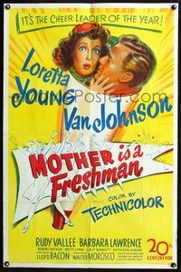 3r605 MOTHER IS A FRESHMAN 1sh '49 art of Loretta Young & Van Johnson, the cheer leader of the year