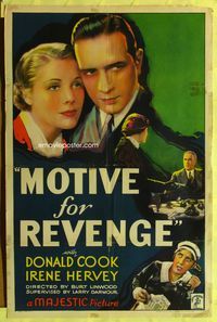 3r607 MOTIVE FOR REVENGE 1sh '35 Donald Cook & Irene Hervey get divorced and her new husband dies!