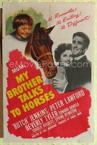 3r613 MY BROTHER TALKS TO HORSES 1sheet '47 art of Butch Jenkins & race horse, Peter Lawford, Tyler