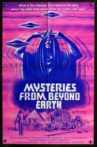 3r615 MYSTERIES FROM BEYOND EARTH one-sheet poster '75 cool artwork of wacky alien & flying saucers!