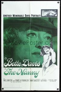 3r618 NANNY one-sheet movie poster '65 creepy close up portrait of Bette Davis, Hammer horror!