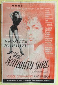 3r871 THAT NAUGHTY GIRL one-sheet '58 full-length and super close image of sexy Brigitte Bardot!