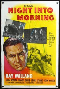 3r625 NIGHT INTO MORNING one-sheet poster '51 great dramatic art of alcoholic Ray Milland & family!
