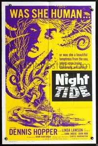 3r626 NIGHT TIDE 1sheet '63 cool art, was she human or was she a beautiful temptress from the sea?