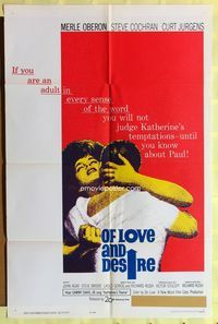 3r637 OF LOVE & DESIRE one-sheet movie poster '63 Merle Oberon embraces Richard Rush!