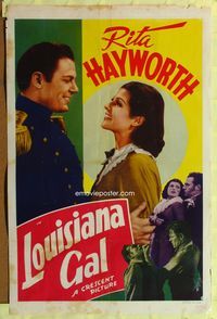 3r640 OLD LOUISIANA 1sheet R46 beautiful Rita Hayworth given huge billing & image, Louisiana Gal!