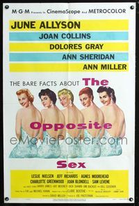 3r650 OPPOSITE SEX 1sh '56 sexy June Allyson, Joan Collins, Dolores Gray, Ann Sheridan, Ann Miller!