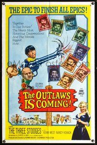 3r652 OUTLAWS IS COMING one-sheet poster '65 The Three Stooges with Curly-Joe are wacky cowboys!
