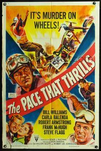 3r654 PACE THAT THRILLS style A one-sheet poster '52 Bill Williams, cool motorcycle racing artwork!
