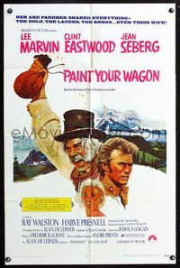 3r655 PAINT YOUR WAGON domestic one-sheet '69 art of Clint Eastwood, Lee Marvin & Jean Seberg!