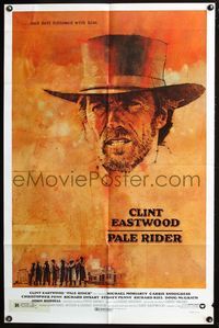 3r657 PALE RIDER one-sheet poster '85 great artwork of cowboy Clint Eastwood by C. Michael Dudash!