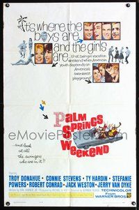 3r658 PALM SPRINGS WEEKEND one-sheet movie poster '63 Troy Donahue, teen swingers in California!