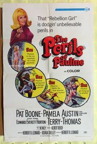3r669 PERILS OF PAULINE one-sheet '67 Rebellion Girl Pamela Austin is dodgin' unbelievable perils!