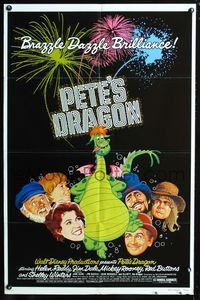 3r671 PETE'S DRAGON one-sheet poster '77 Walt Disney, Helen Reddy, cool art of cast w/Pete & Elliot!