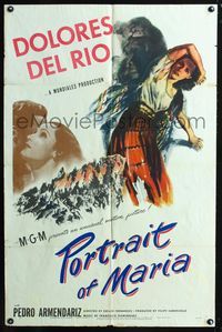 3r682 PORTRAIT OF MARIA one-sheet poster '44 dramatic W. Seaton art of terrified Dolores Del Rio!