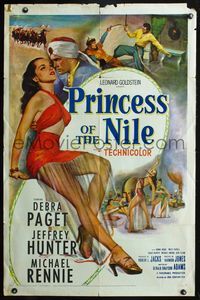 3r685 PRINCESS OF THE NILE one-sheet '54 sexy full-length art of barely-dressed young Debra Paget!