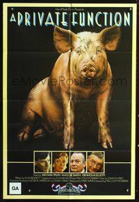 3r687 PRIVATE FUNCTION English one-sheet poster '84 Michael Palin, Maggie Smith, great pig image!