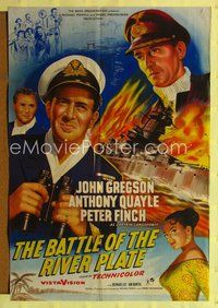 3r693 PURSUIT OF THE GRAF SPEE English 1sheet '55 Powell & Pressburger's Battle of the River Plate!