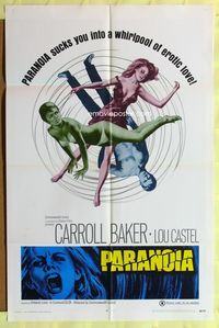 3r661 PARANOIA one-sheet '69 x-rated Umberto Lenzi giallo sucks you into a whirlpool of erotic love!