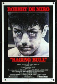3r695 RAGING BULL one-sheet '80 Martin Scorsese, classic close up boxing image of Robert De Niro!