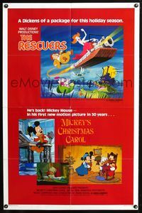 3r709 RESCUERS/MICKEY'S CHRISTMAS CAROL one-sheet poster '83 Disney package for the holiday season!