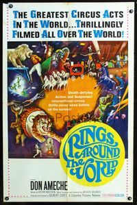 3r715 RINGS AROUND THE WORLD 1sh '66 Don Ameche, cool art of the greatest circus acts in the world!