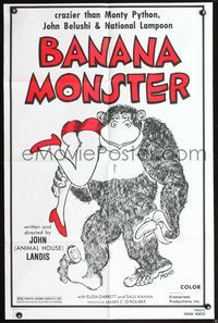 3r759 SCHLOCK 1sheet R79 John Landis, wacky Mono art of ape man carrying sexy girl, Banana Monster!