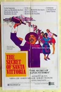 3r762 SECRET OF SANTA VITTORIA one-sheet '69 great Bob Peak art of Anthony Quinn as Bombolini!