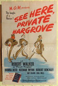 3r763 SEE HERE PRIVATE HARGROVE style C 1sh '44 art of Robert Walker & Donna Reed by Al Hirschfeld!