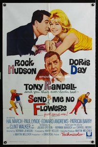 3r764 SEND ME NO FLOWERS one-sheet poster '64 great art of Rock Hudson, Doris Day & Tony Randall!