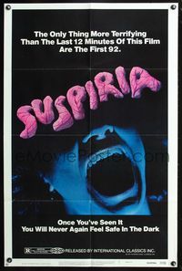 3r849 SUSPIRIA one-sheet '77 classic Dario Argento horror, cool close up screaming mouth image!