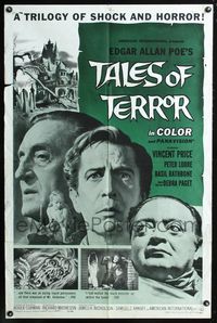 3r856 TALES OF TERROR 1sh '62 great close up images of Peter Lorre, Vincent Price & Basil Rathbone!