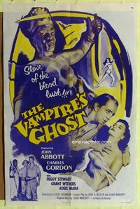 3r940 VAMPIRE'S GHOST one-sheet movie poster R57 sexy Adele Mara, voodoo, slave of the blood lust!