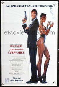 3r948 VIEW TO A KILL white advance 1sheet '85 art of Roger Moore as James Bond 007 by Daniel Gouzee!