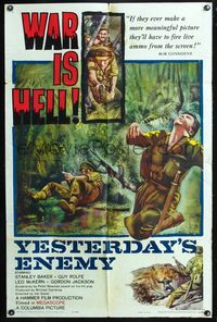 3r992 YESTERDAY'S ENEMY one-sheet '59 Val Guest, Stanley Baker, Hammer World War II, War is Hell!