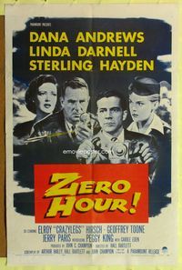3r998 ZERO HOUR one-sheet '57 Dana Andrews, Linda Darnell, Sterling Hayden, parodied in Airplane!