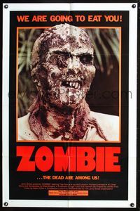 3r999 ZOMBIE 1sheet '79 Zombi 2, Lucio Fulci classic, gross c/u of undead, we are going to eat you!