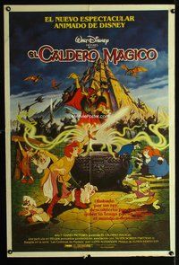 3t608 BLACK CAULDRON Argentinean poster '85 first Walt Disney CG, cool sword & sorcery fantasy art!