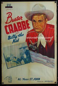 3t605 BILLY THE KID  Argentinean '40s great close up art of cowboy Buster Crabbe pointing gun!