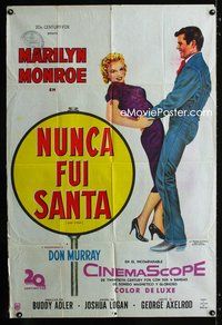 3t617 BUS STOP Argentinean movie poster '56 great art of Don Murray holding sexy Marilyn Monroe!