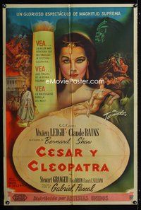 3t621 CAESAR & CLEOPATRA Argentinean poster '46 art of sexy Egyptian Vivien Leigh, Claude Rains