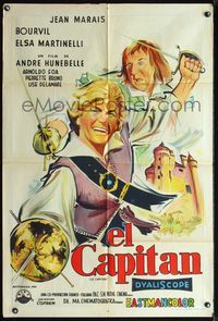 3t624 CAPTAIN BLOOD  Argentinean poster '60 great art of French swashbucklers Jean Marais & Bourvil!