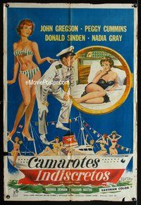 3t625 CAPTAIN'S TABLE Argentinean '60 art of John Gregson & sexy Peggy Cummins on ocean cruise!