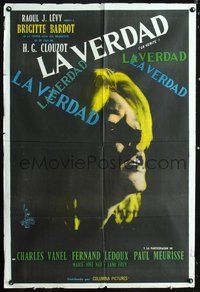 3t700 LA VERITE Argentinean poster '61 close up of Brigitte Bardot, Henri-George Clouzot, The Truth!