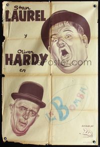 3t704 LAUREL & HARDY Argentinean movie poster '40s cool different headshot artwork of Stan & Ollie!